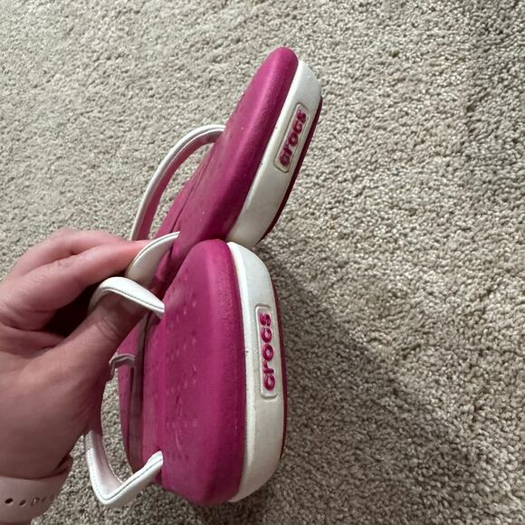 Crocs Pink & White Squared Thong Sandals Flip Flops Women's Size 8 Flats - Picture 4 of 9